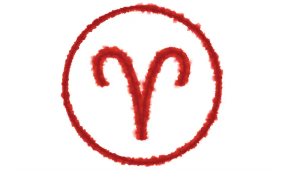 Symbol for Aries, the astrological sign, in red ink