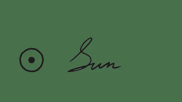 Glyph, or astrological symbol, for the Sun which is a circle with a dot in the center.