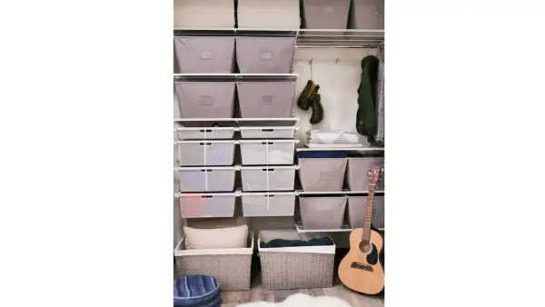 Utilize bins to alleviate feelings of disarray.