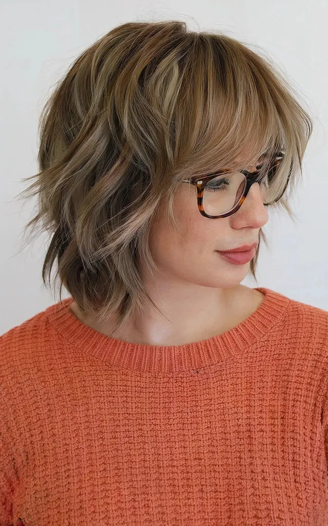 Coupe de cheveux courte en couches shaggy bob' title=