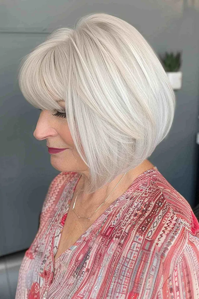 Elegantiškas daugiasluoksnis sūpynės su kirpčiukais, skirtas moterims, vyresniems nei 60 metų, pasižymi švelniais sluoksniais ir šiuolaikišku A formos kirpimu ir rafinuotu sidabriniu atspalviu.' title=