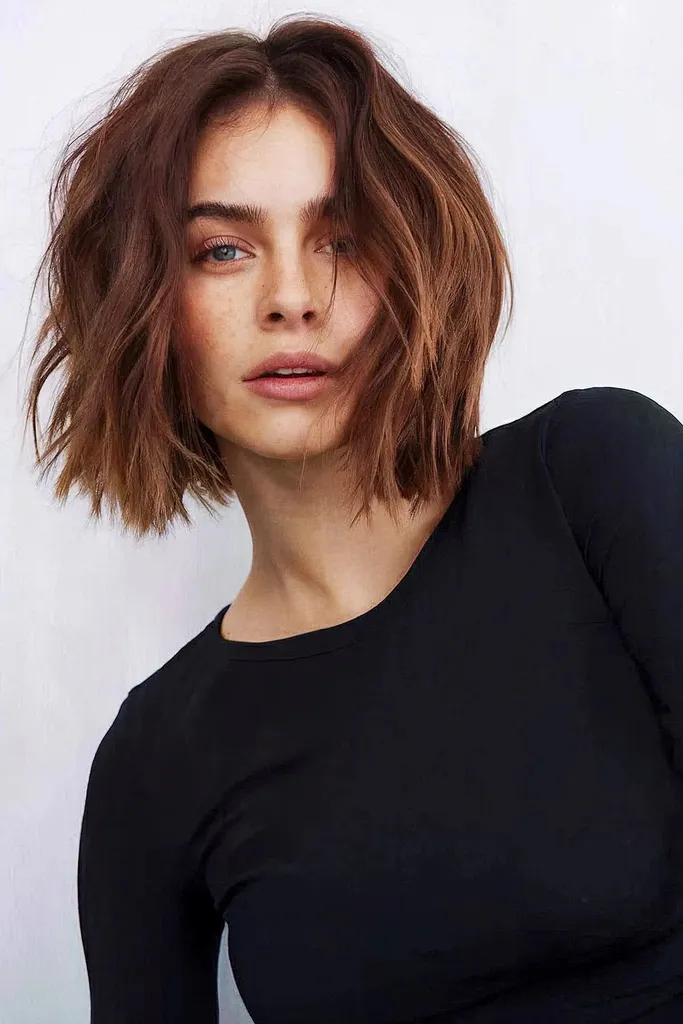 Halslanger Bob mit unordentlichem Wellenstil' title=