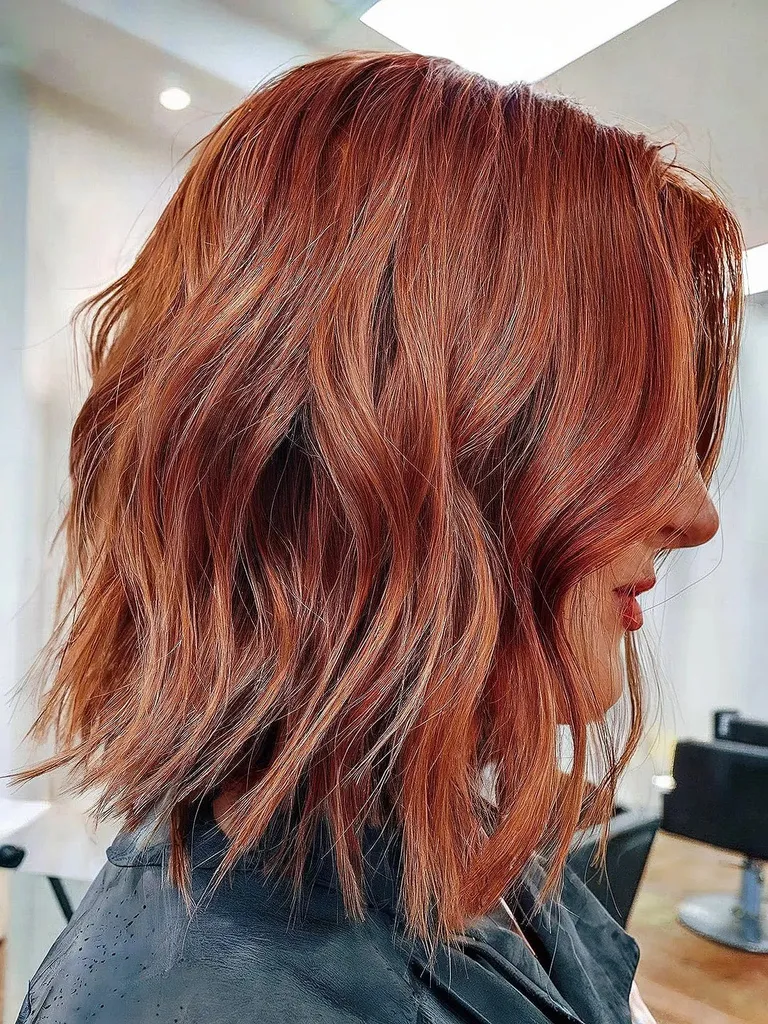 Auburn Sexy Soft Waves auf einem mittleren Bob' title=
