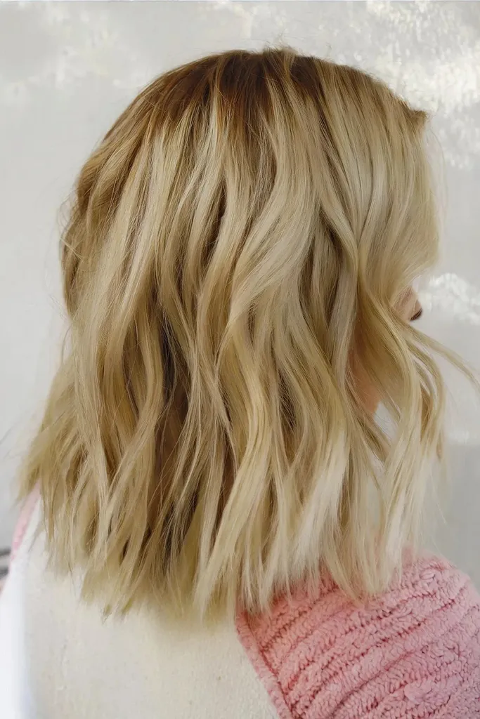 Blonder strukturierter Bob mit Wellen' title=