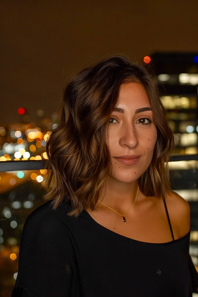 브라운 웨이브와 자연스러운 볼륨감이 돋보이는 언던 럭셔리 보브' title=