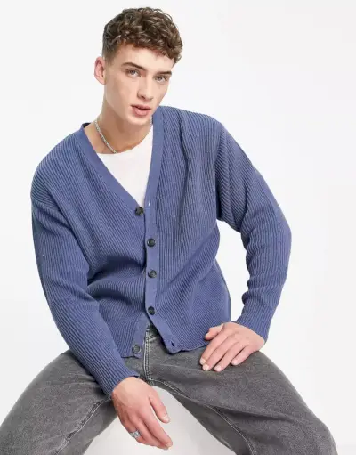 Cardigan surdimensionné en tricot de coton mélangé Topman Bleu