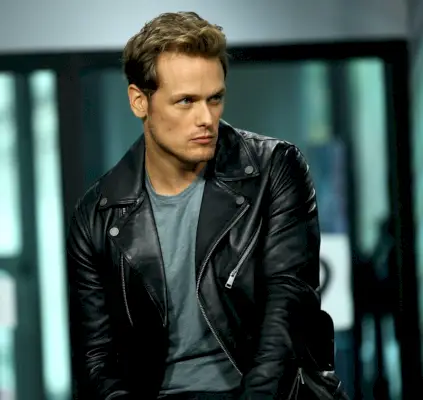 Sam Heughan läderjacka T-shirt Foto