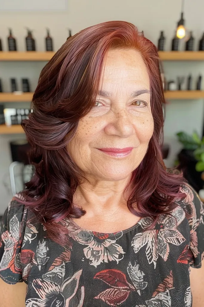 Vínově hnědé vlasy pro starší ženy' title=