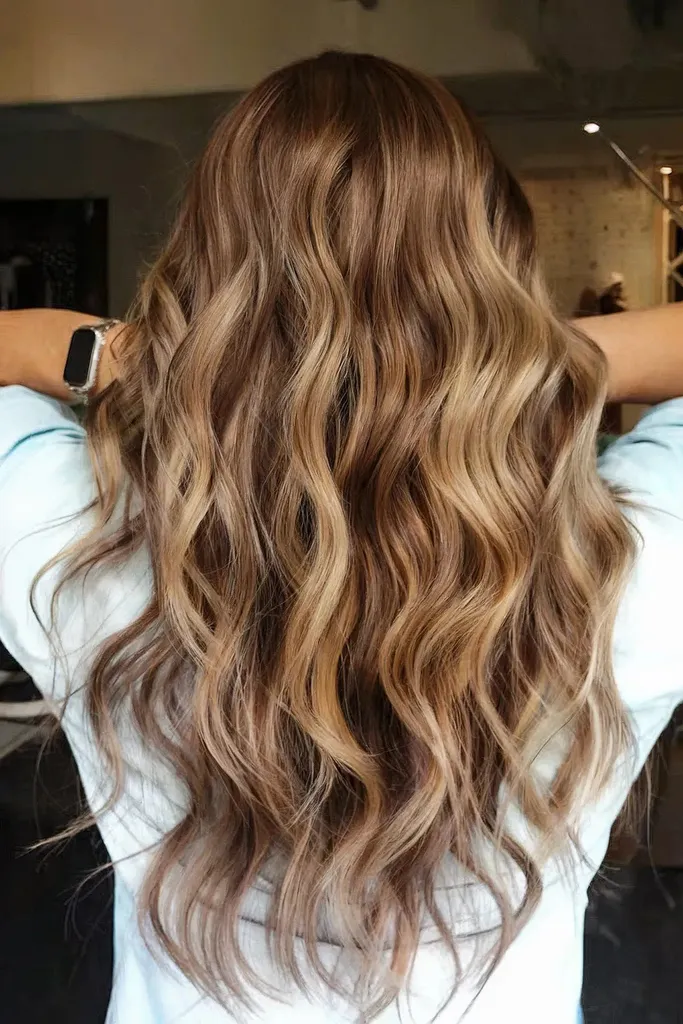 Cabello castaño miel con reflejos marrones chocolate' title=