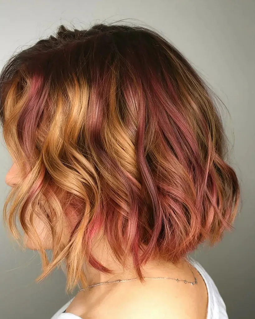 Luces bajas de color rojo intenso para cabello castaño canela' title=