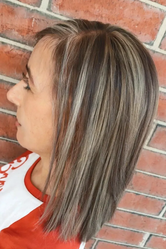 Luces bajas para el cabello castaño canoso' title=