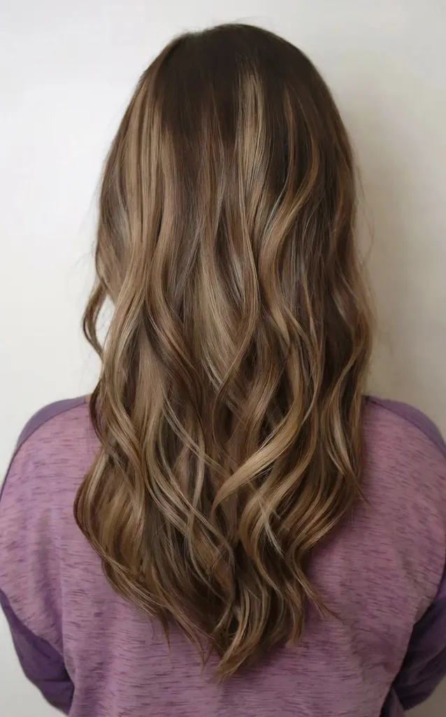 Cabello castaño claro con reflejos castaños moca' title=