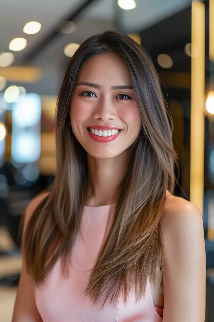 ロングヘアにボリュームと動きを加えるソフトレイヤーサイドパートヘアスタイル' title=