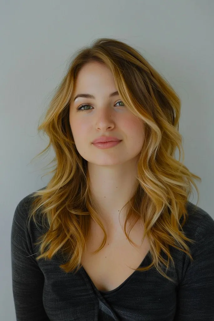 ソフトなサイド部分を備えたミディアムレングスのウェーブで、自然な動きと立体感を実現します。' title=