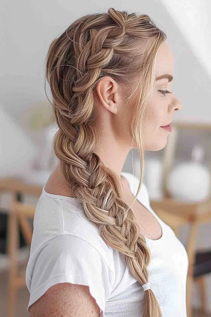 Eleganta sānu bize bieziem matiem ar sarežģītu bizi' title=