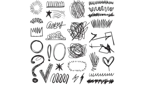 Doodles on a piece of paper that were scribbled with a pen