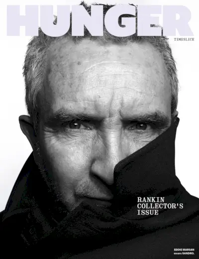 Angļu aktieris Edijs Marsans vāku žurnālu Hunger Sandro mētelī.