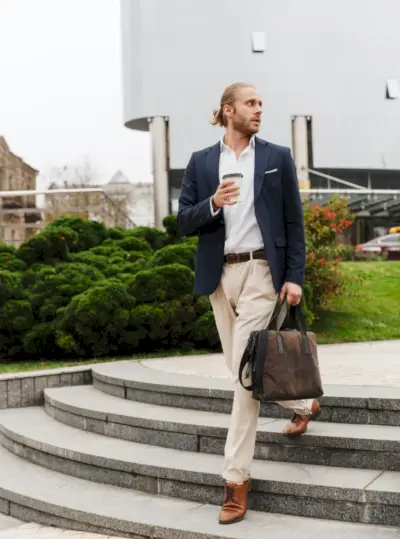 Khaki krāsas bikses vīriešu uzvalka jaka biznesa ikdienas lietošanai