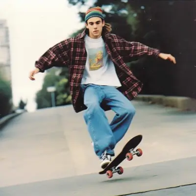 Blugii largi și stilul relaxat au întruchipat patinatorul din anii nouăzeci.