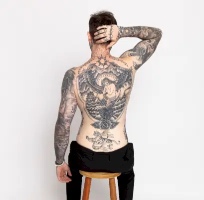 Nápady na tetování pro muže Back Mermaid Tiger