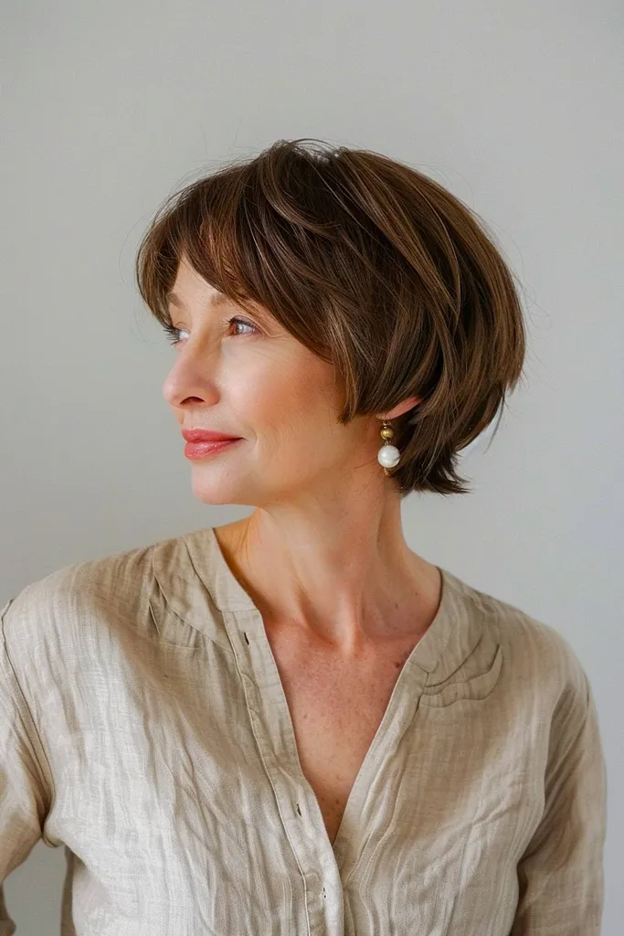 Krátký skládaný bob s ofinou a objemem' title=