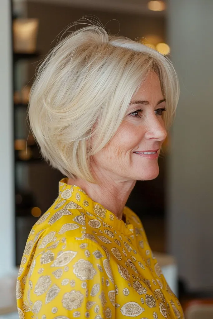 Obrácený skládaný bob účes s dramatickými vrstvami' title=