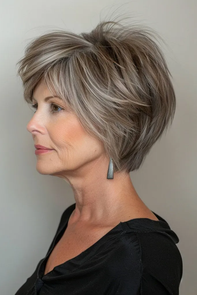 50歳以上の女性のためのクラウンカットウェッジヘアカット' title=