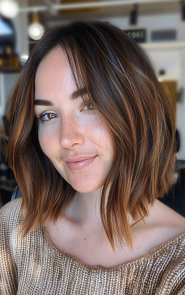 חום כהה עד חום בהיר balayage לשיער קצר' title=