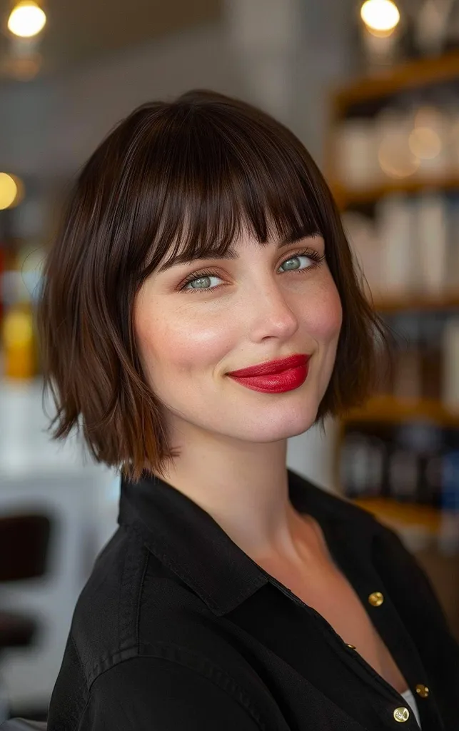 שיער חום שוקולד כהה לשיער קצר' title=