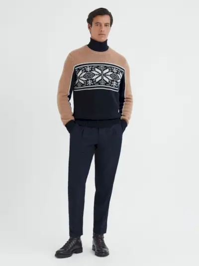 Sveter REISS Knit Colorblock Fair Isle Navy Camel