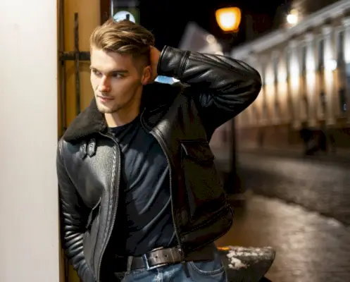 Casual Dress Herr Läder Bomberjacka