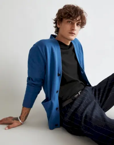 Madewell blauwe katoen-merinowolmix vest trui heren