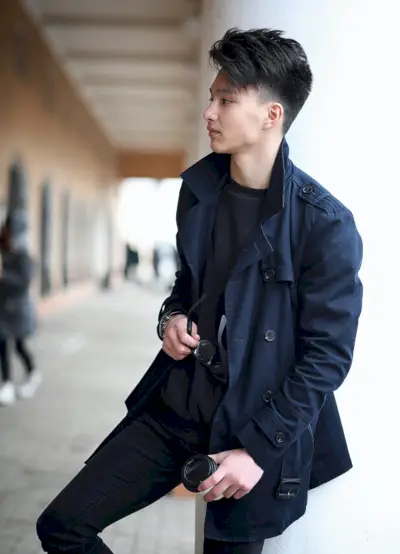 트렌치코트 스타일 블루 트렌치 남성