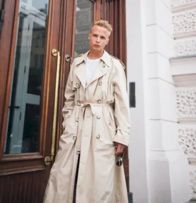 트렌치코트 스타일 남성 크루넥