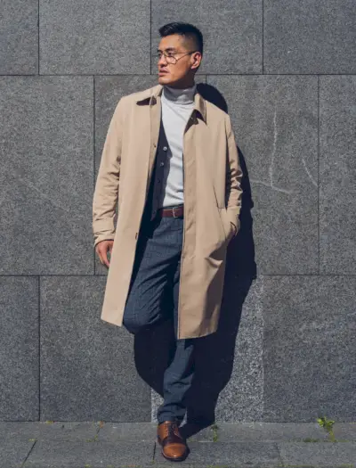 트렌치코트 스타일 남성 터틀넥