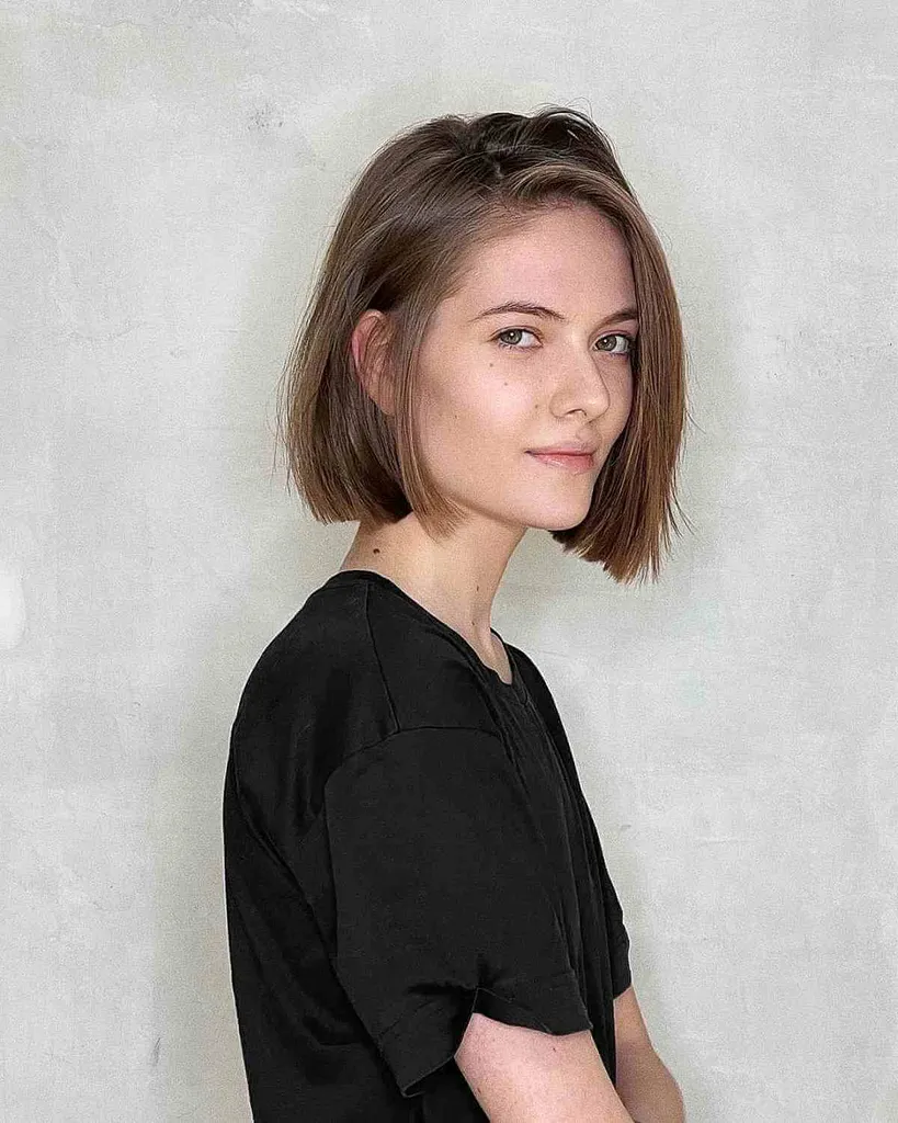 턱 길이에 무딘 끝이 있는 측면 부분 밥' title=