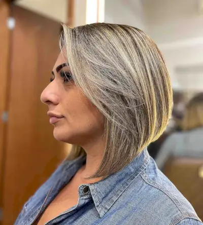 blonde long inverted bob for women over 40