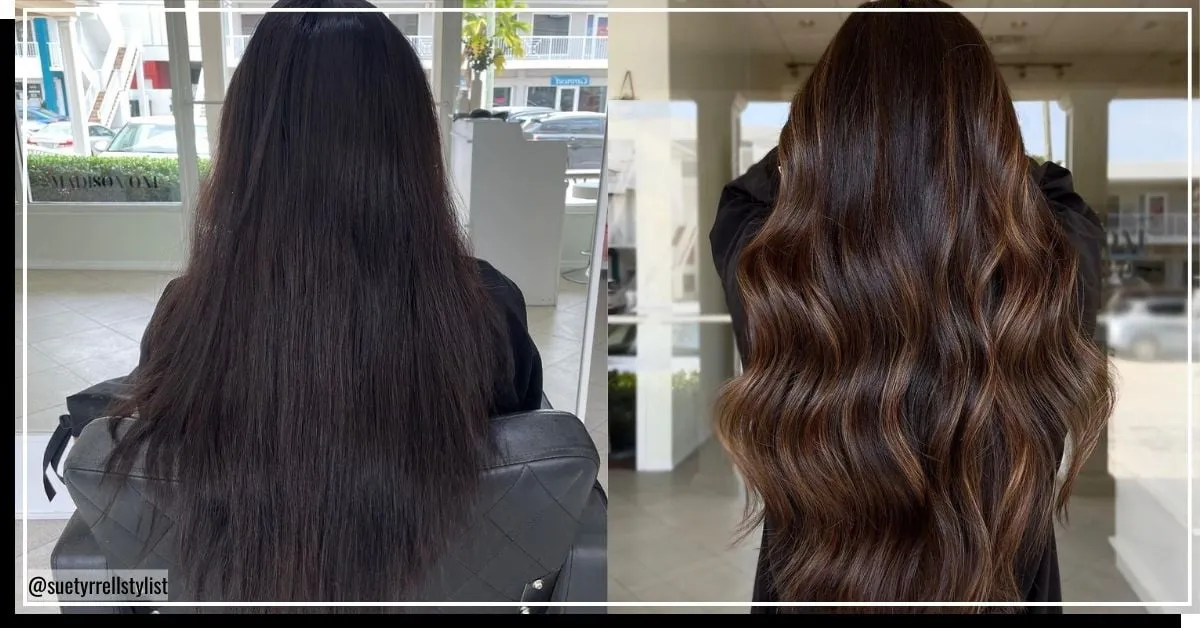 Balayage sievietei ar tumšiem matiem' title=