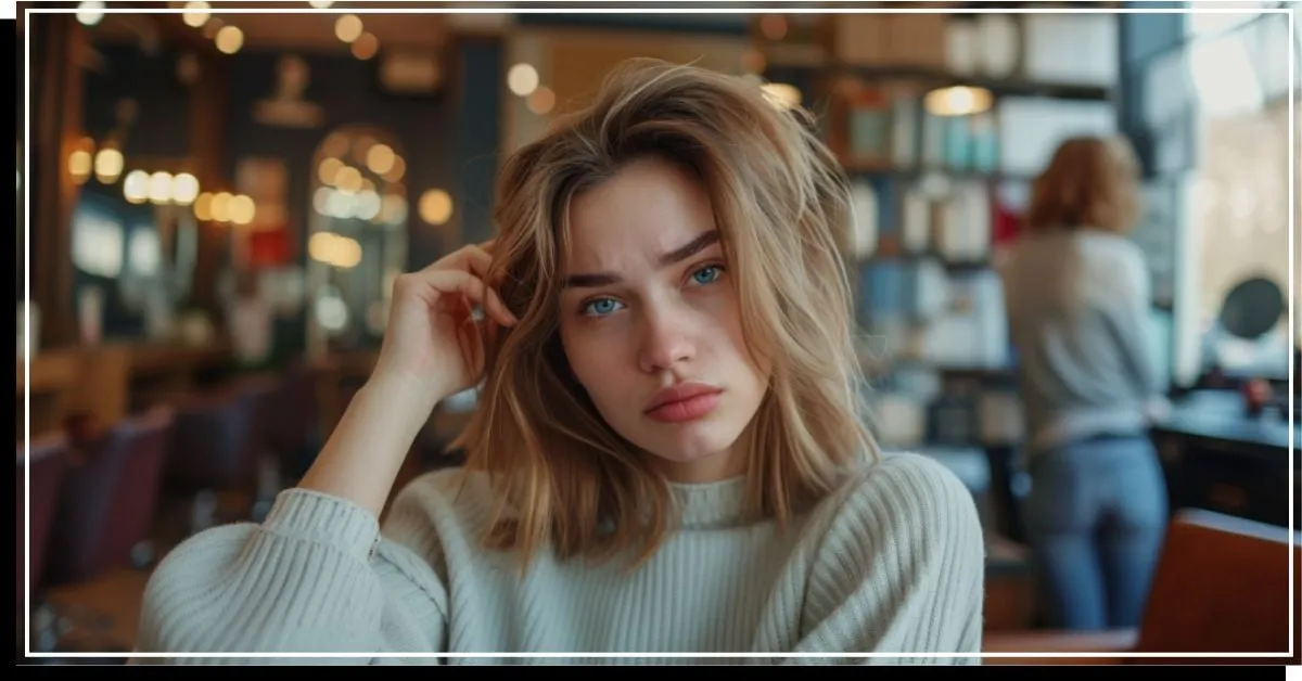 אישה שלא מרוצה מהתספורת שלהם' title=