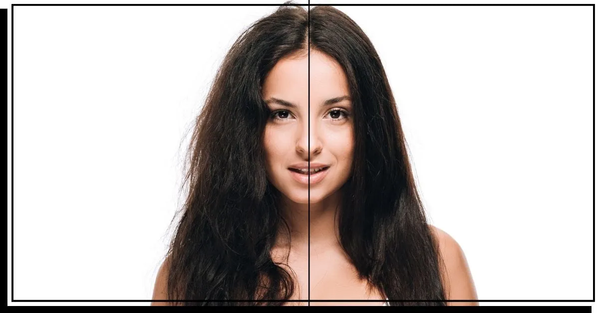 Vorher-Nachher-Foto von Haaren' title=