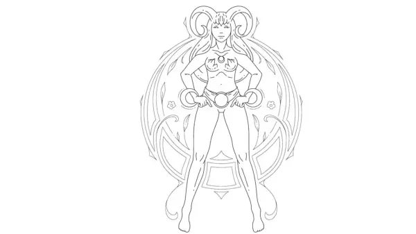 Illustration of the zodiac sign Aries as a woman with ram horns for Aries Season 2025