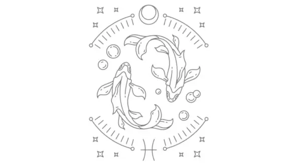 Illustration of astrological symbol for Pisces, a water sign of the zodiac according to astrology