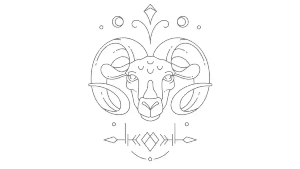 An illustration of the fire sign of Aries, depicted by its symbol or glyph and the characteristic ram.