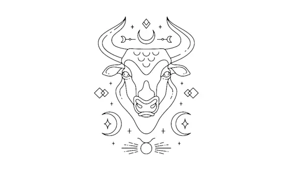 Illustration of the astrological sign of Taurus, represented by a bull