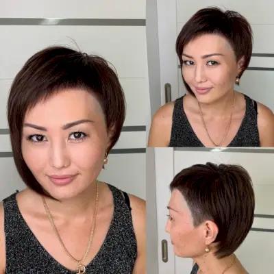Short bob haircut with asymmetrical bangs