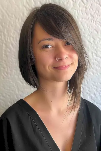 straight asymmetrical haircut with side bangs