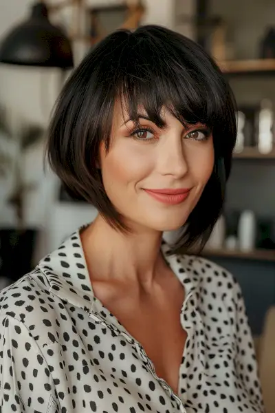 Asymmetrical short bob with fringe