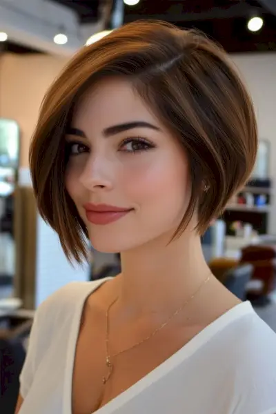 short asymmetrical stacked bob haircut