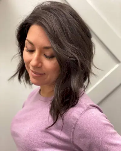 Messy Asymmetrical Lob for Thick Hair