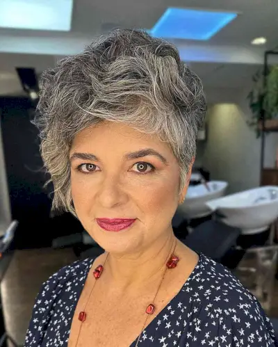 Short Asymmetric Pixie Cut with Silver Balayage